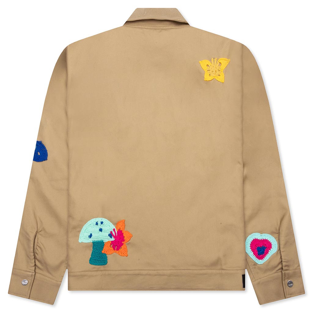 CROCHET PATCH WORKER JACKET - SAND - 2