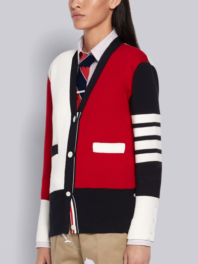 Thom Browne RWB Cotton Crepe V-Neck 4-Bar Cardigan outlook