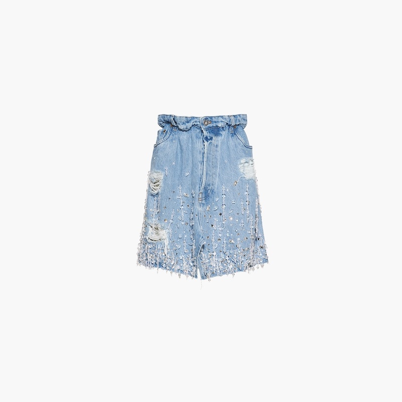 Flared denim skirt with crystals - 2