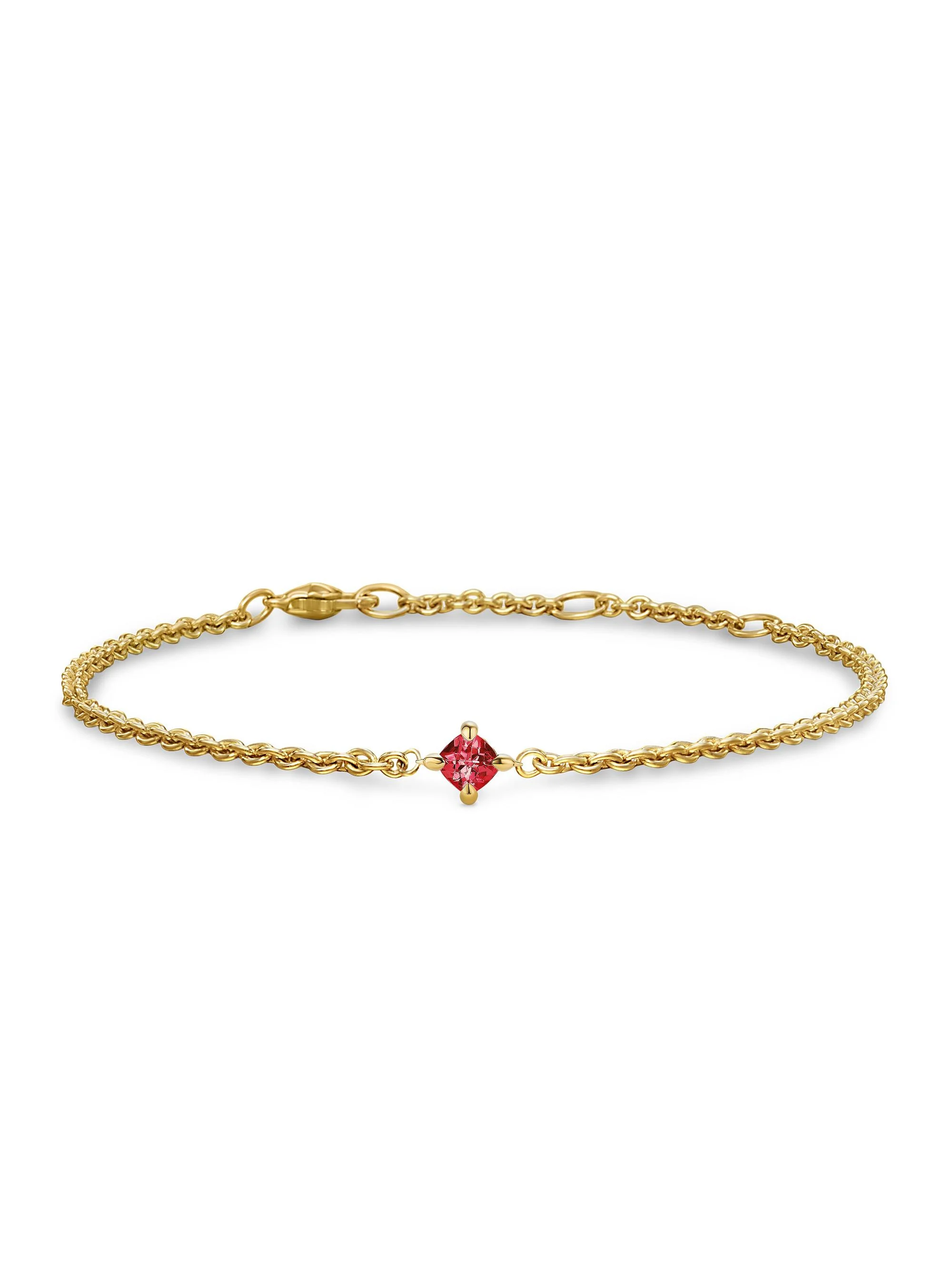 Women's Micro Chatelaine Chain Bracelet in 18K Yellow Gold - Garnet - 1