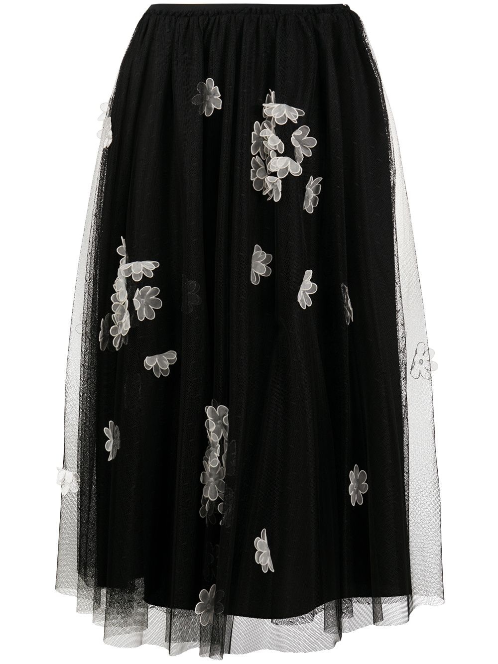 floral-applique tulle layered skirt - 1