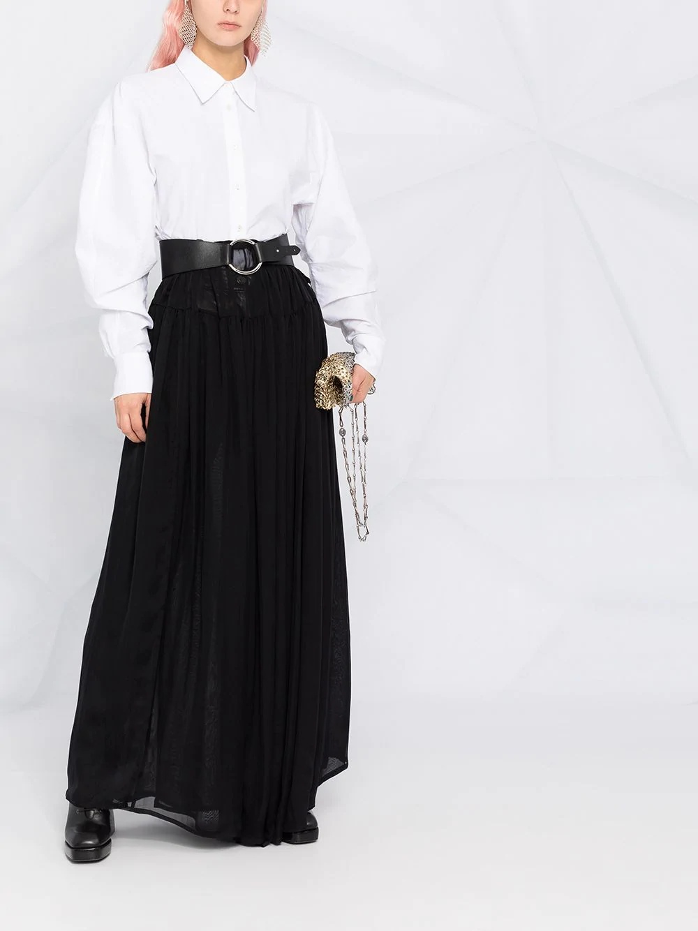 full-length semi-sheer silk skirt - 2