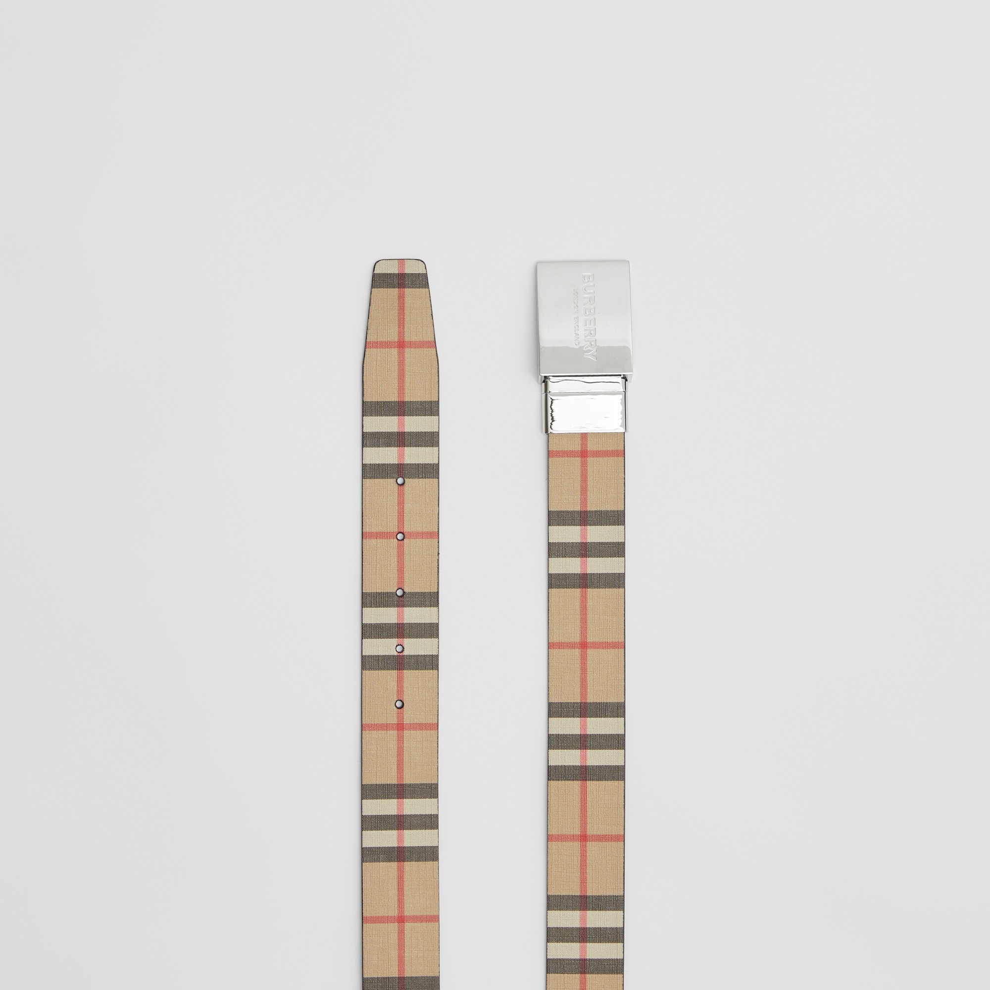 Reversible Plaque Buckle Vintage Check and Leather Belt - 7