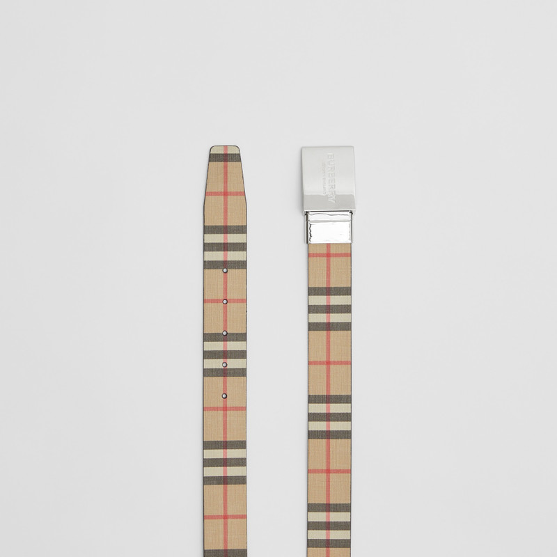 Reversible Plaque Buckle Vintage Check and Leather Belt 7