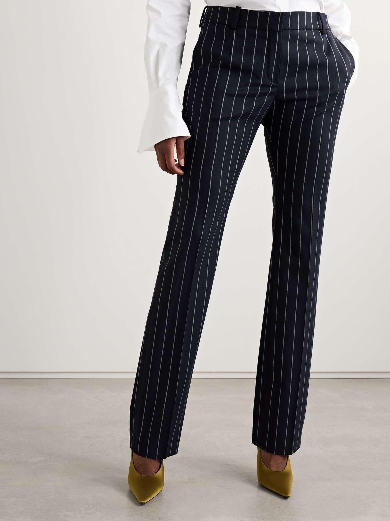 Pinstriped wool-blend twill straight-leg pants - 3