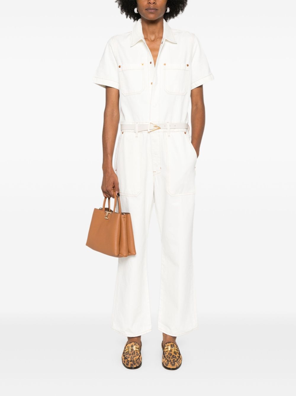 short-sleeved twill jumpsuit - 2