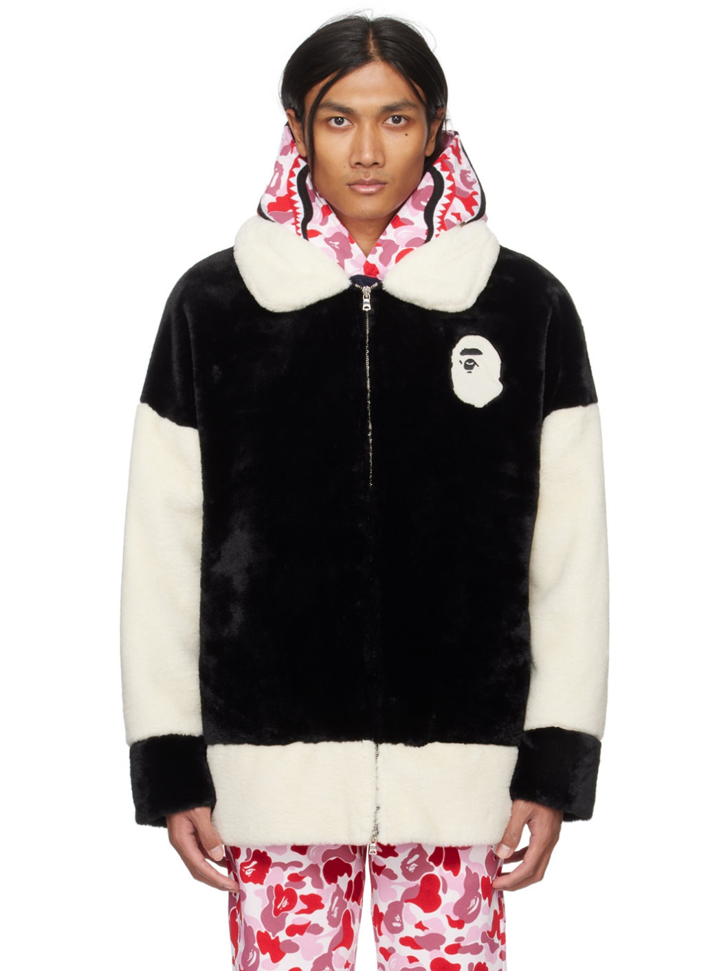 Black & Off-White '(B)ape' Faux-Fur Jacket - 1