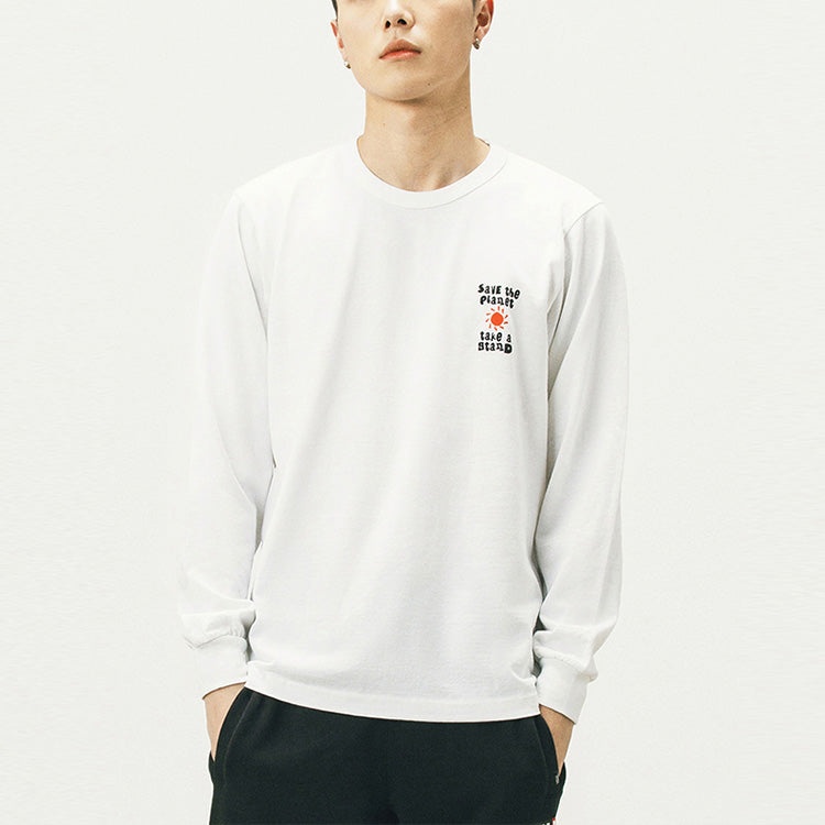 Men's Vans Earth Pattern Printing Round Neck Long Sleeves White T-Shirt VN0A5E870VW - 3