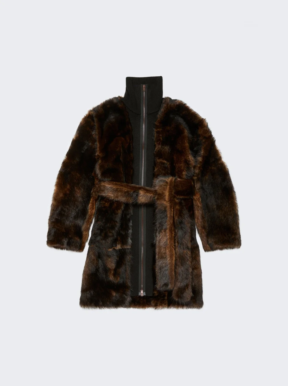 Layered Leather Jacket Brown - 1