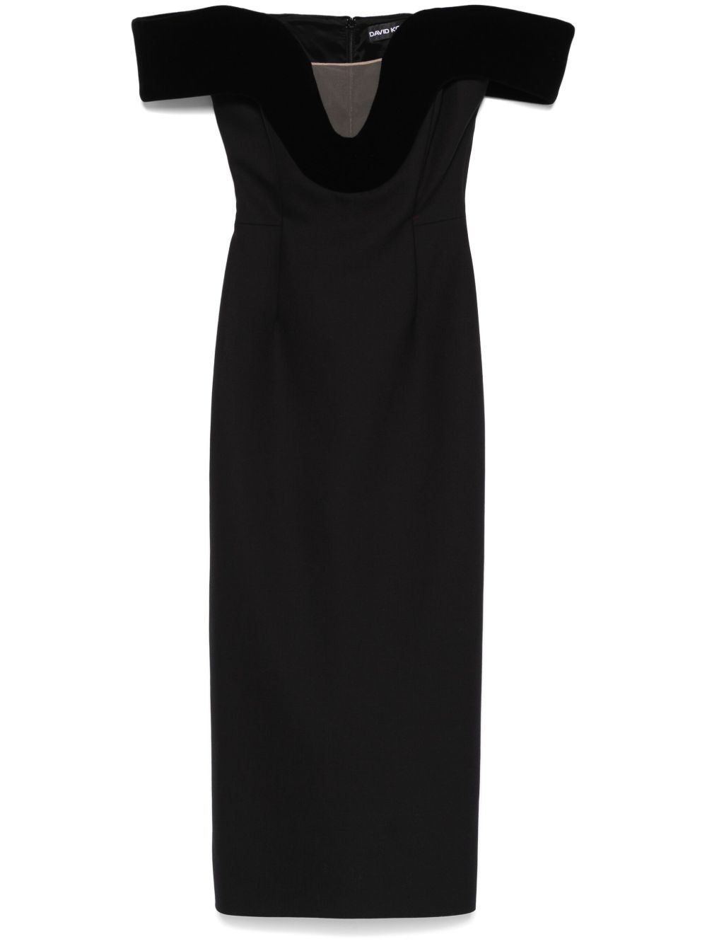 off-shoulder velvet-detail midi dress - 1