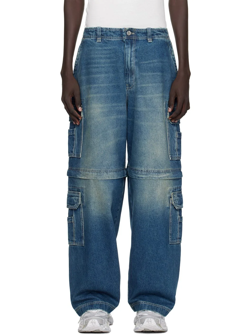 Blue Hip-Hop Denim Cargo Pants - 1