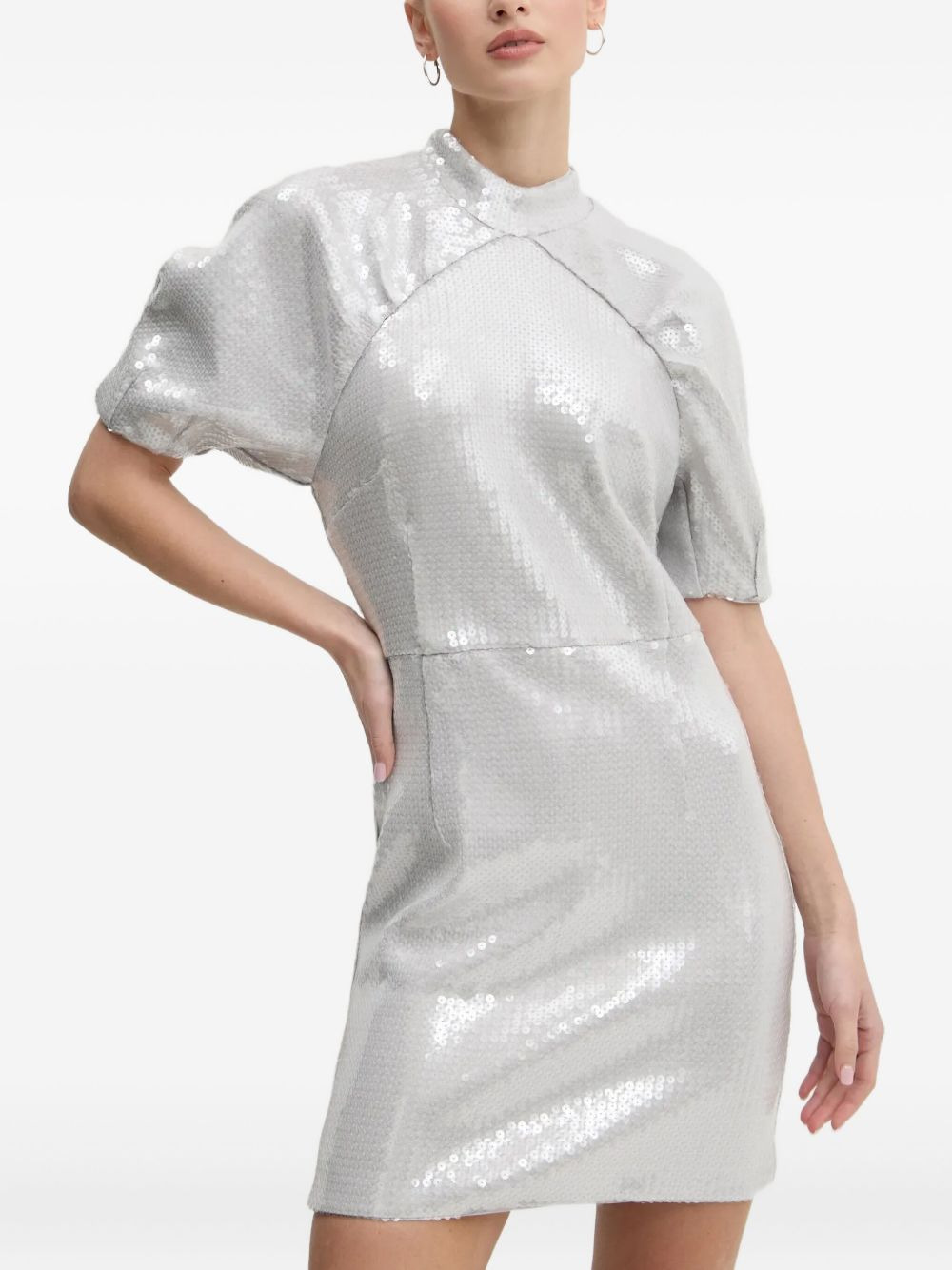 puff-sleeve sequinned dress - 2