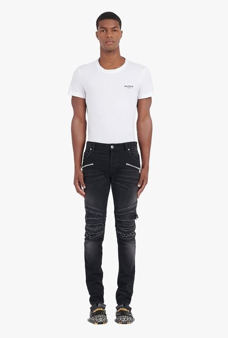 Slim cut ripped black cotton jeans - 4