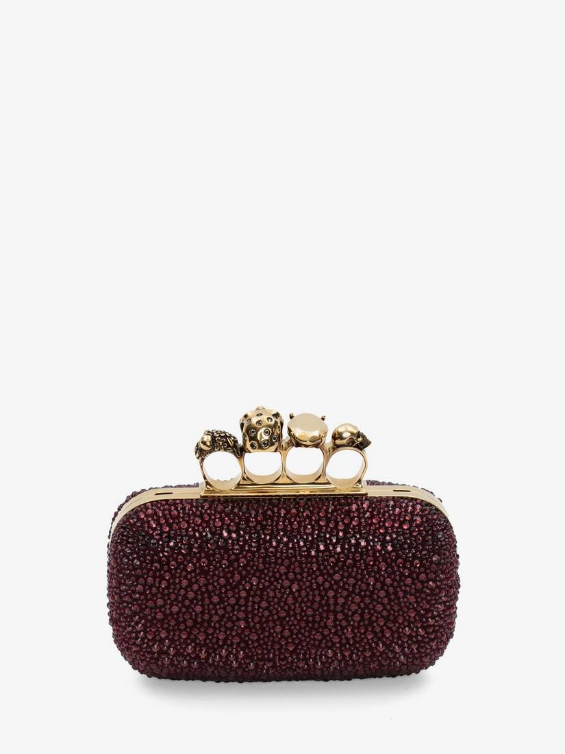 Women's Skull Four Ring Clutch in Prune - 3