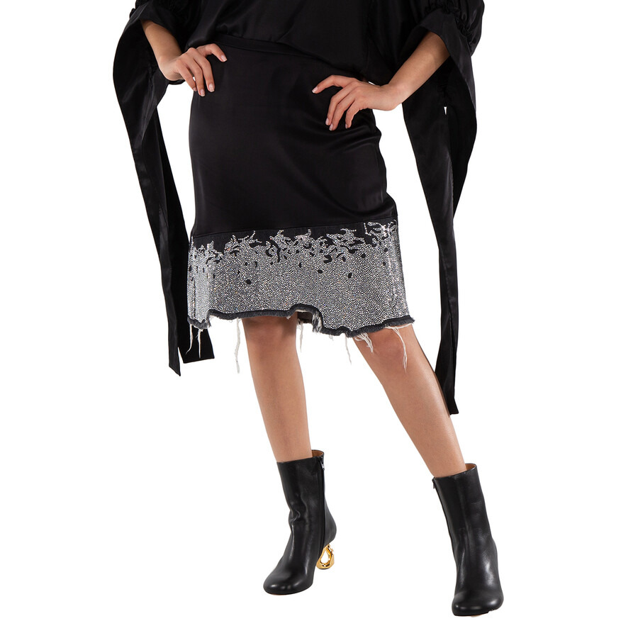 Jw Anderson Ladies Black Glitter-Detail Asymmetric Skirt - 3