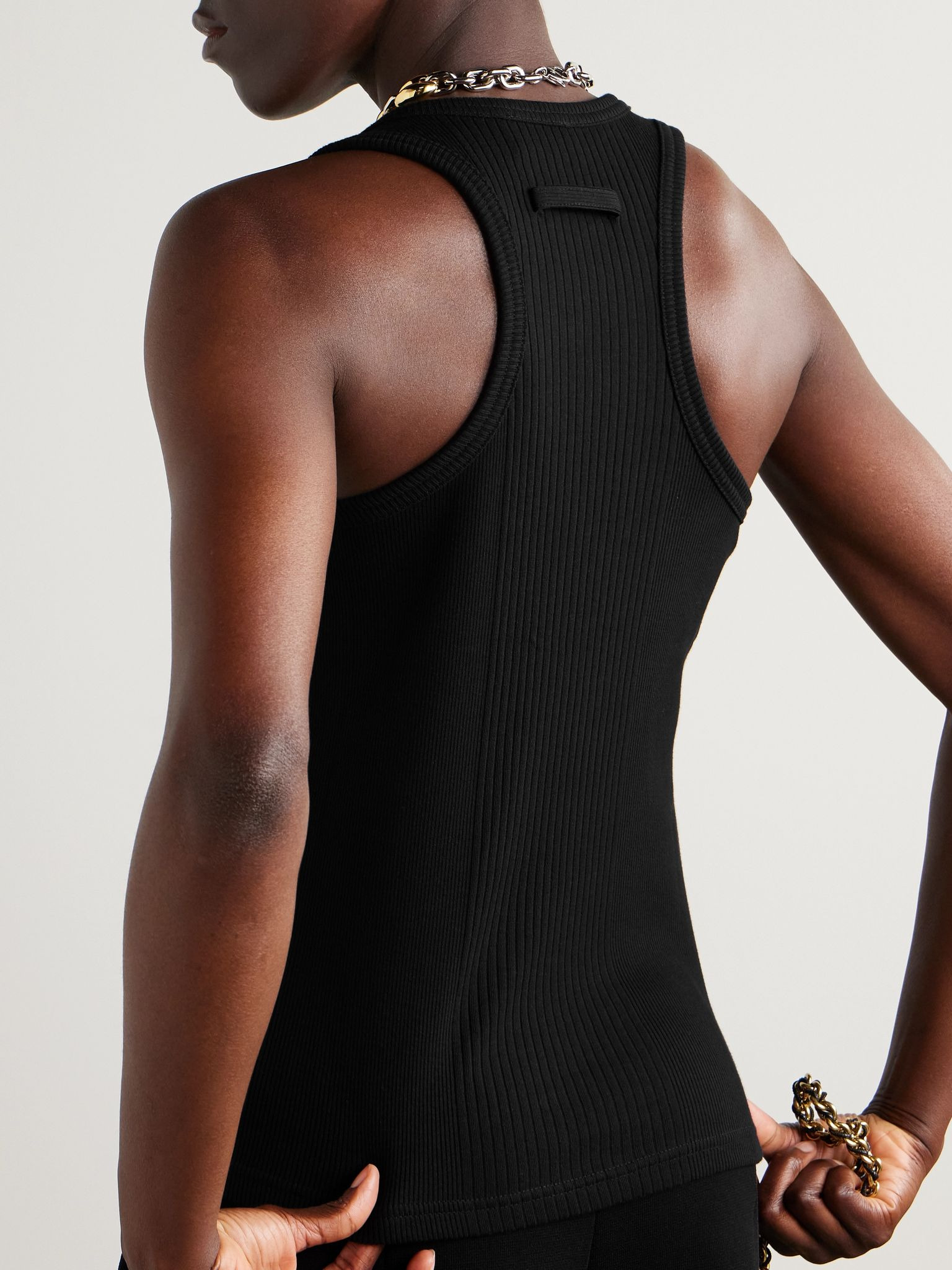 Embellished ribbed cotton-jersey tank Black - 3