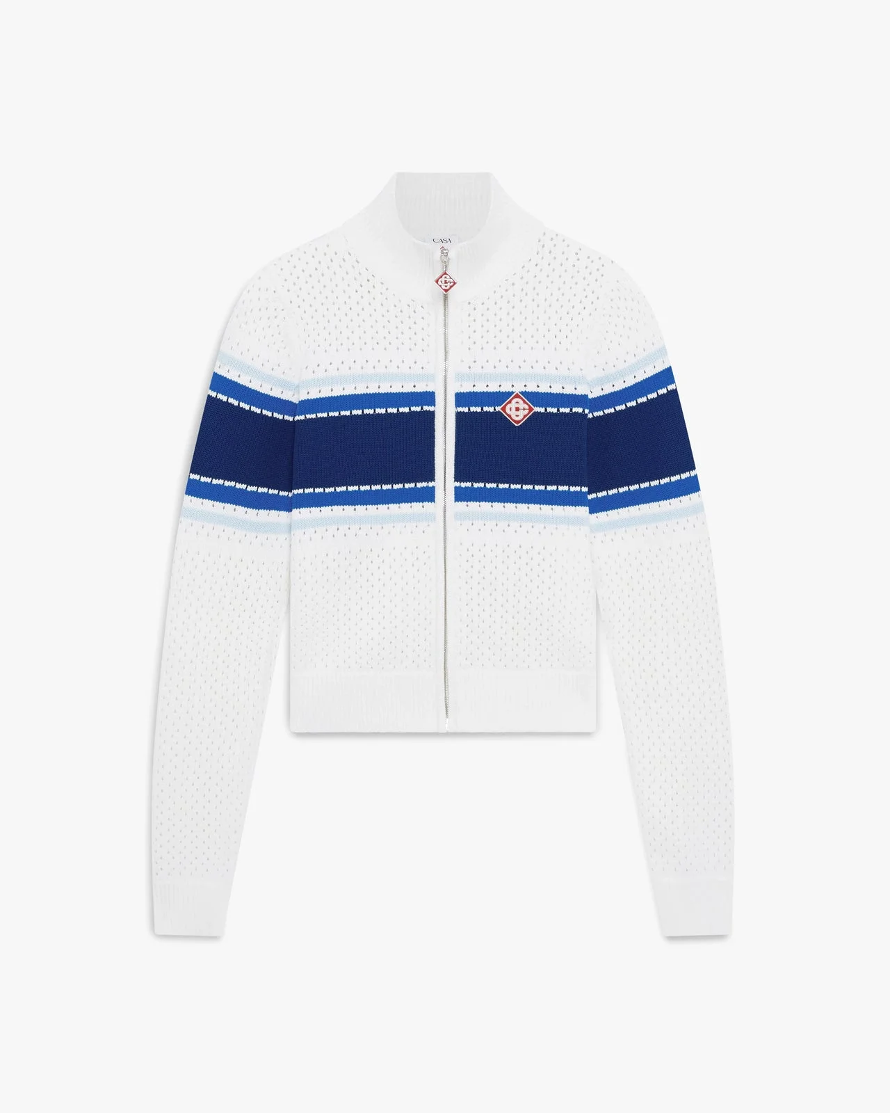 White & Blue Striped Mesh Bomber Jacket | Casablanca Paris - 1