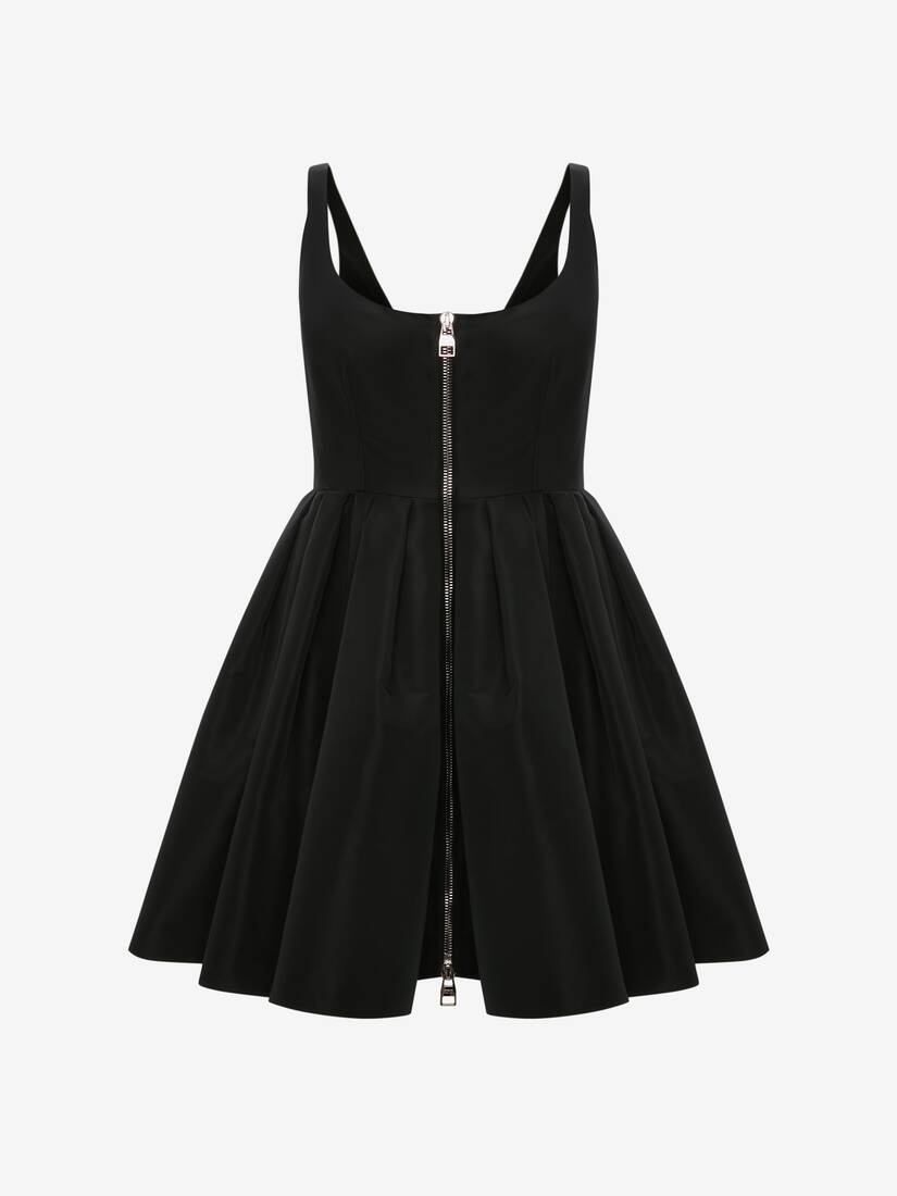 Zip Detail Polyfaille Mini Dress in Black - 1