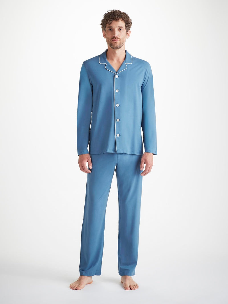 Derek Rose Men's Pajamas Basel Micro Modal Stretch Steel Blue outlook