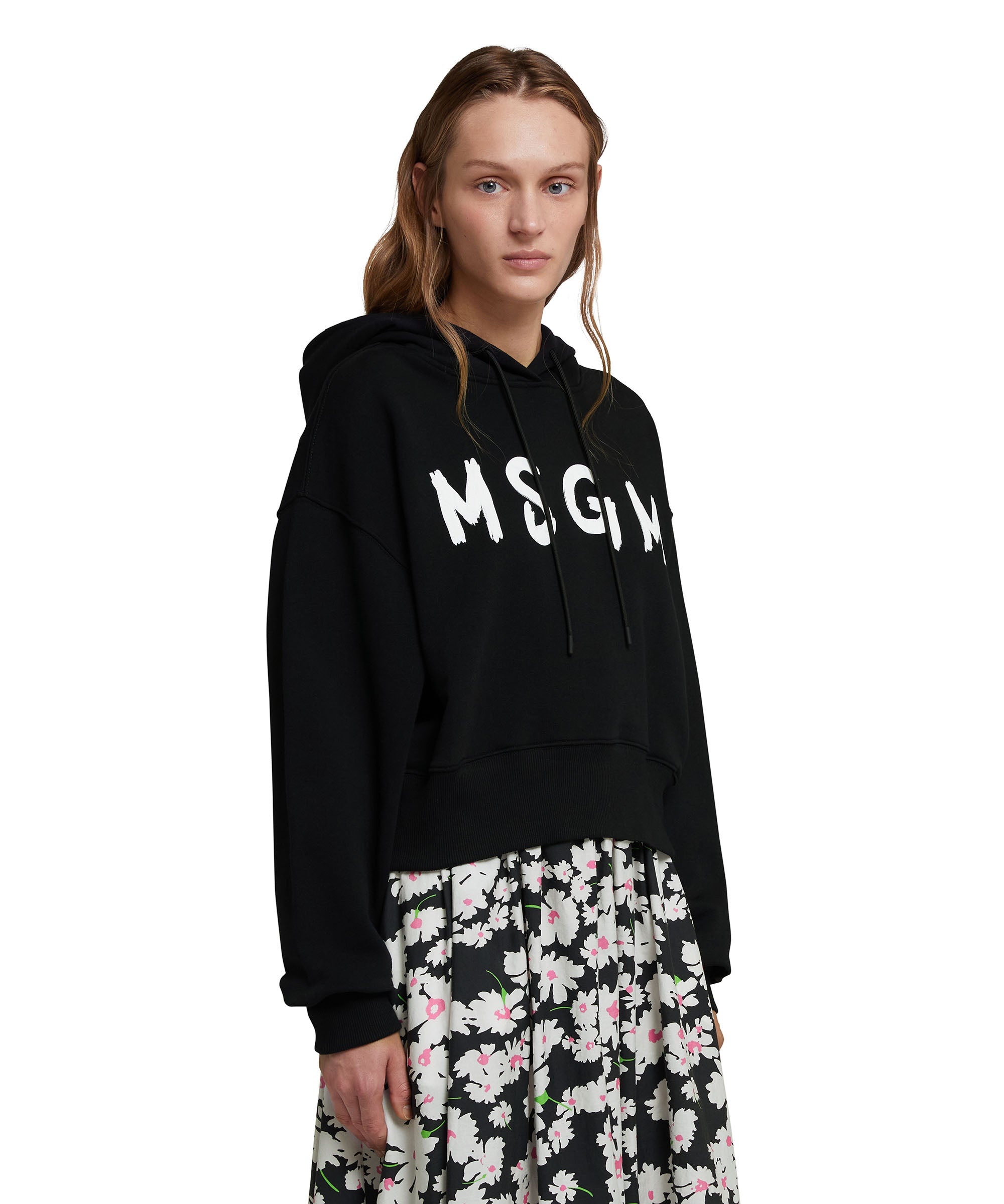 Crop hooded sweatshirt with brushstroke logo graphic - 4