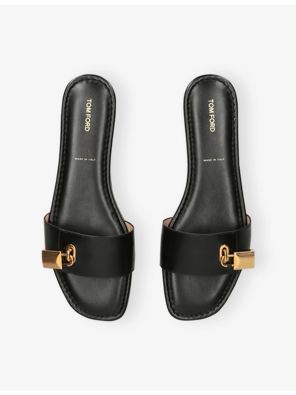 Padlock Leather Flat Slides - 2