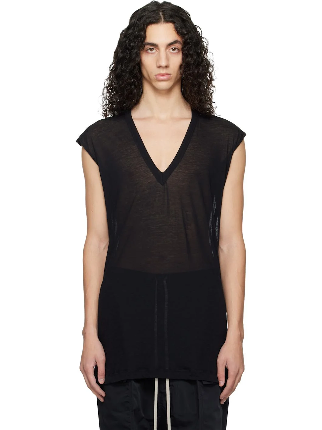 Black Temple Deep V SL T-shirt - 1