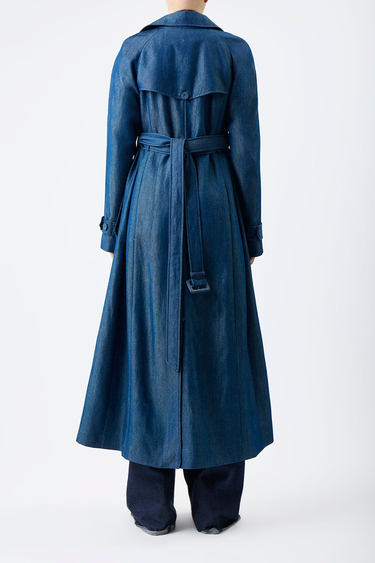Braden Trench Coat in Deep Blue Wool Linen - 5