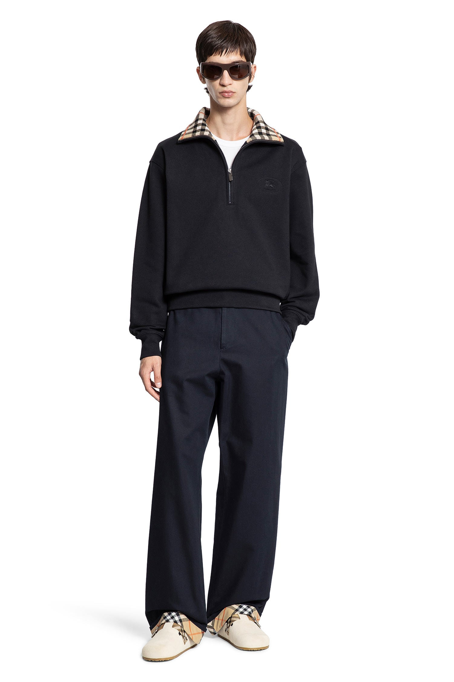 Check-Collar-Cotton-Half-Zip-Sweatshirt - 5