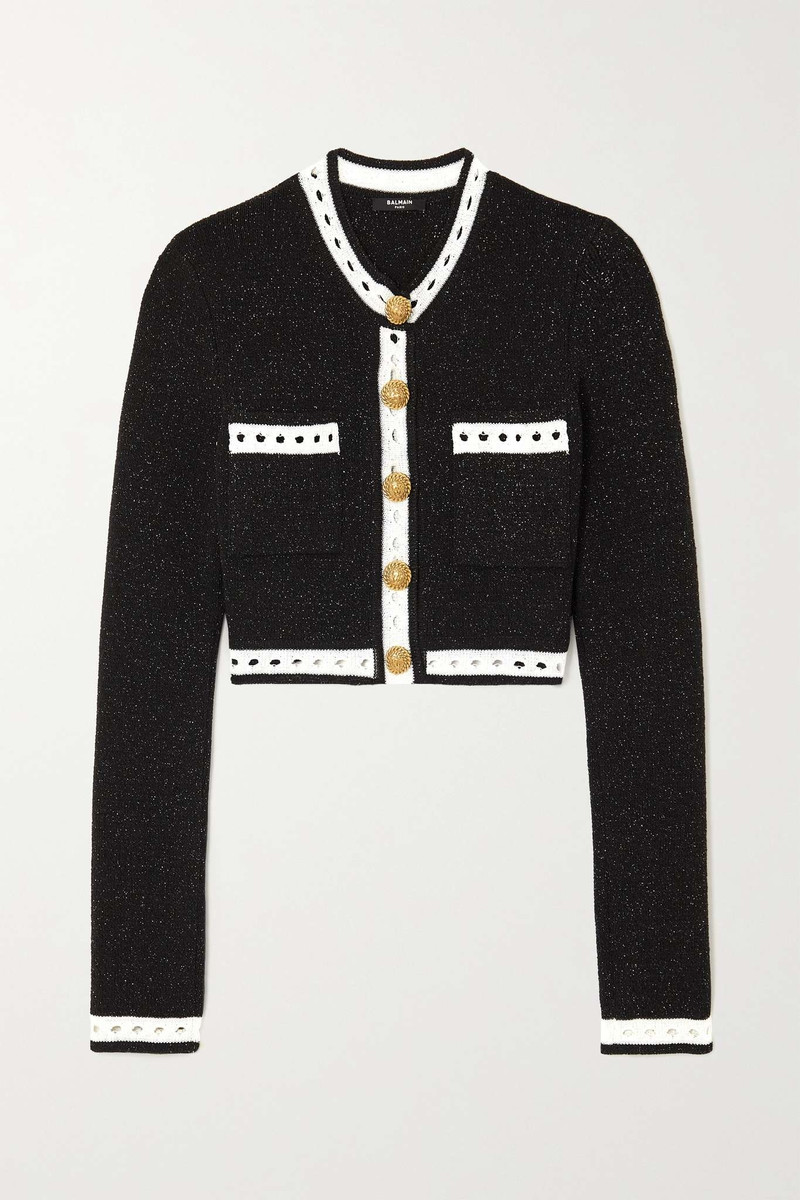 Cropped metallic knitted cardigan 1