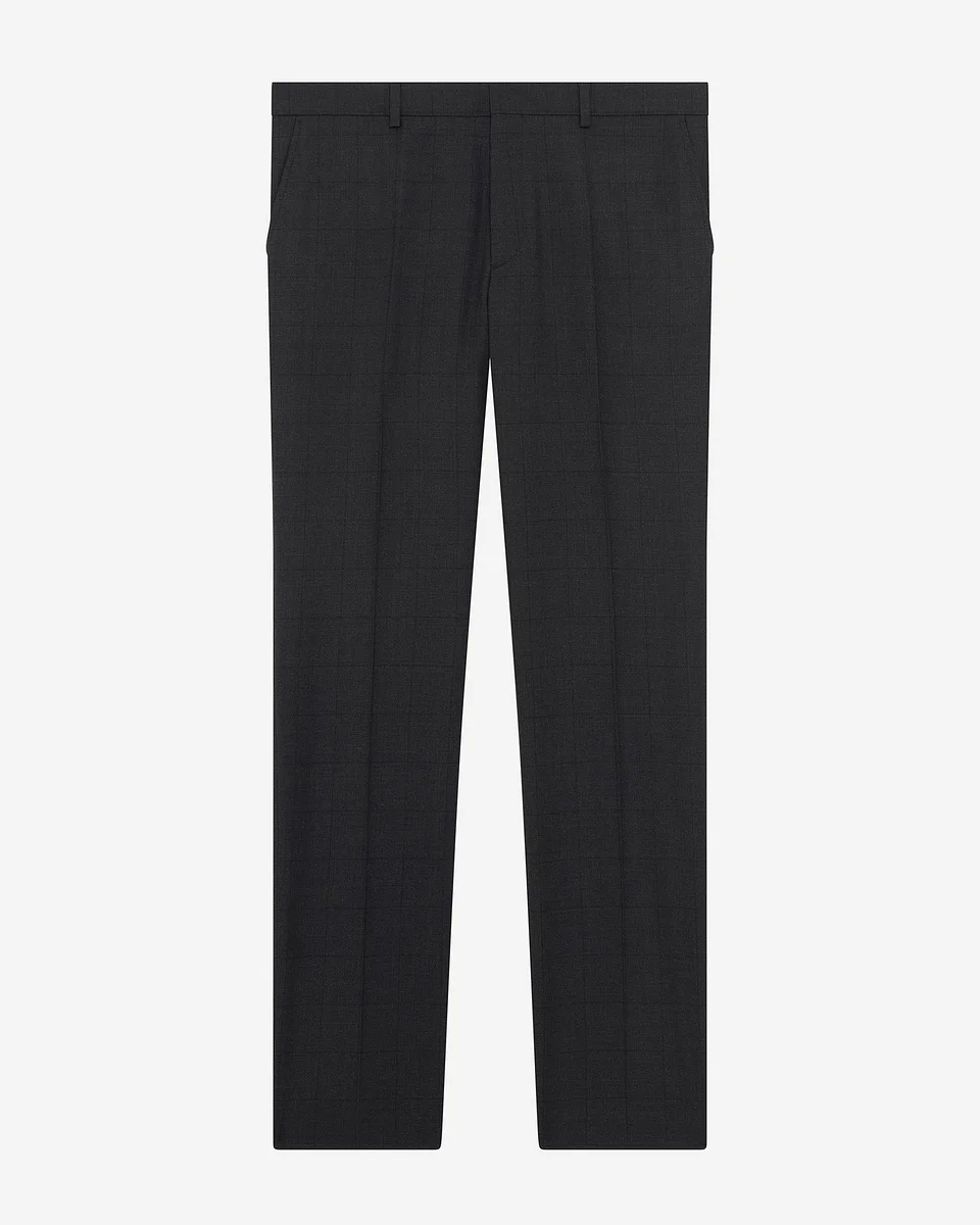 BLACK WOOL PLAID SLIM FIT SUIT PANTS - 1