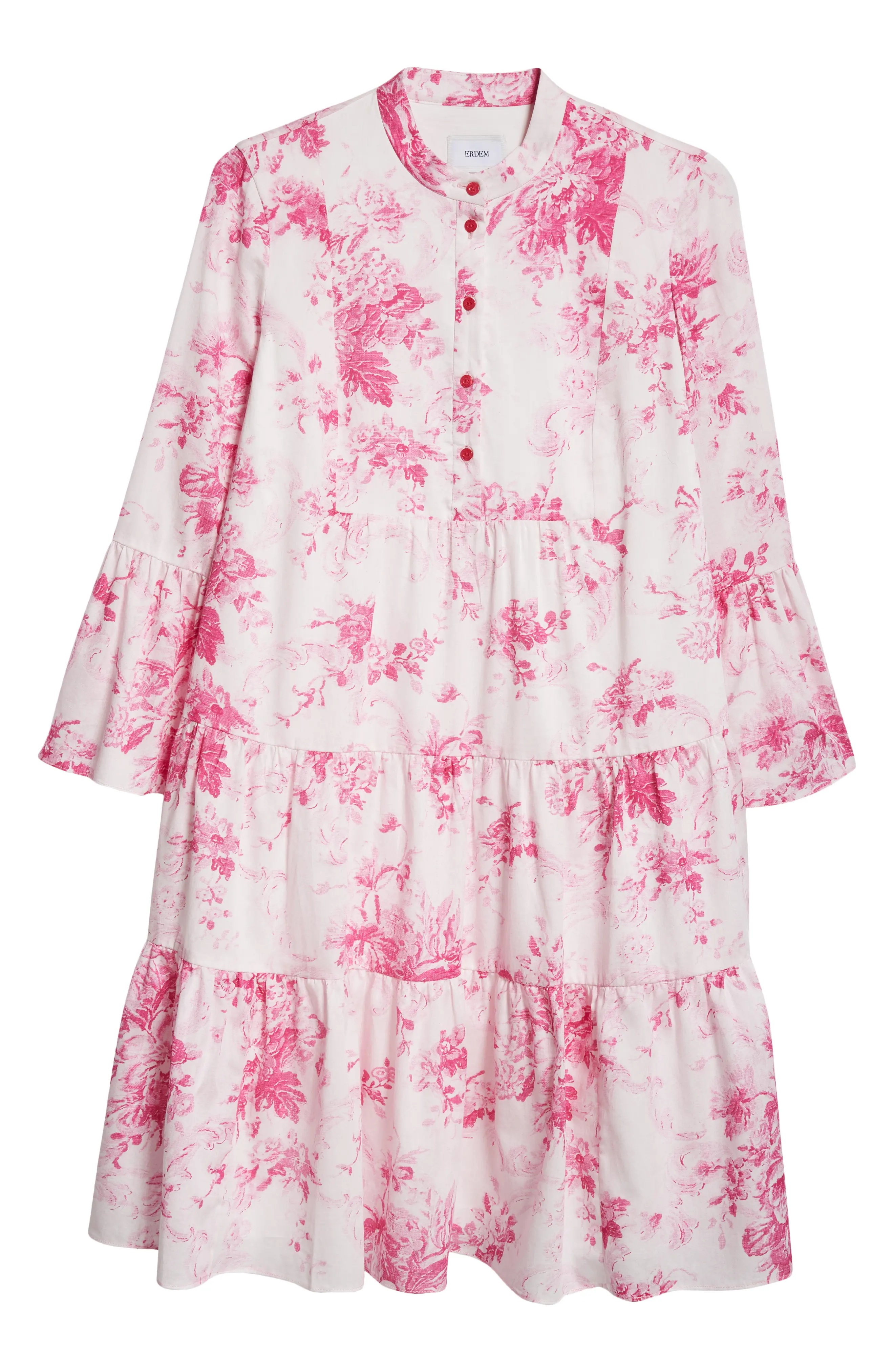 Antique Floral Print Tiered Shirtdress - 5