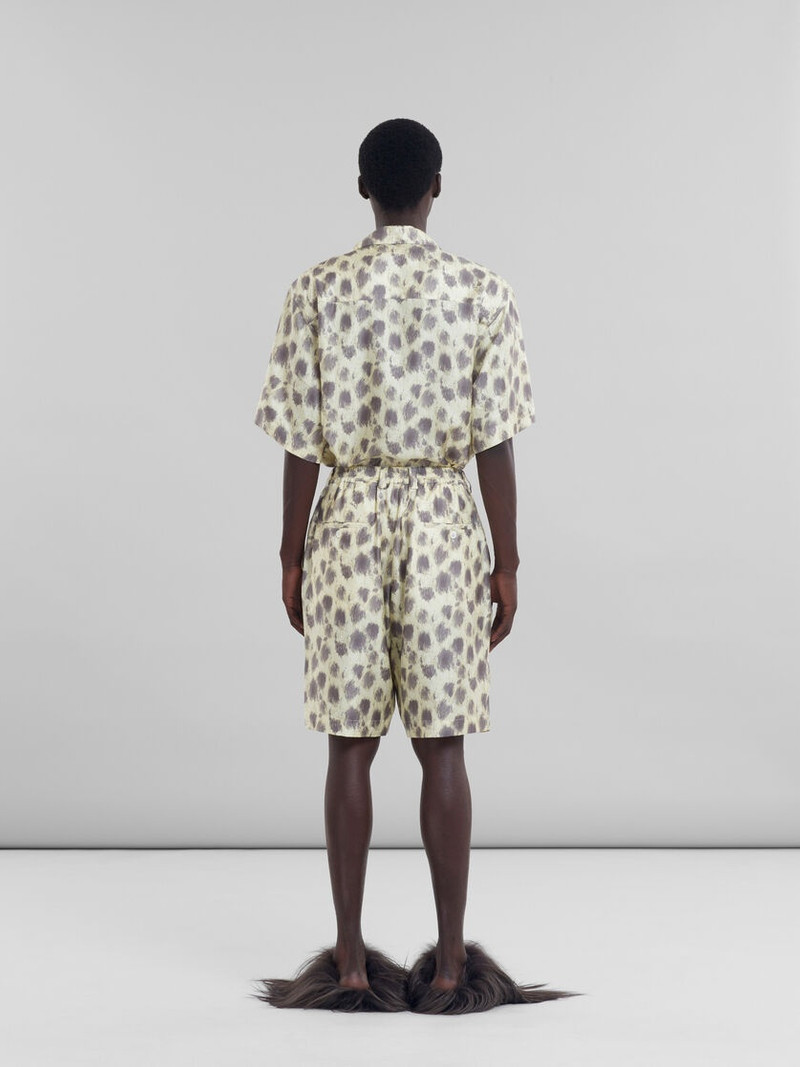 LIGHT YELLOW SILK BERMUDA SHORTS WITH CRAYON LEOPARD PRINTS 3