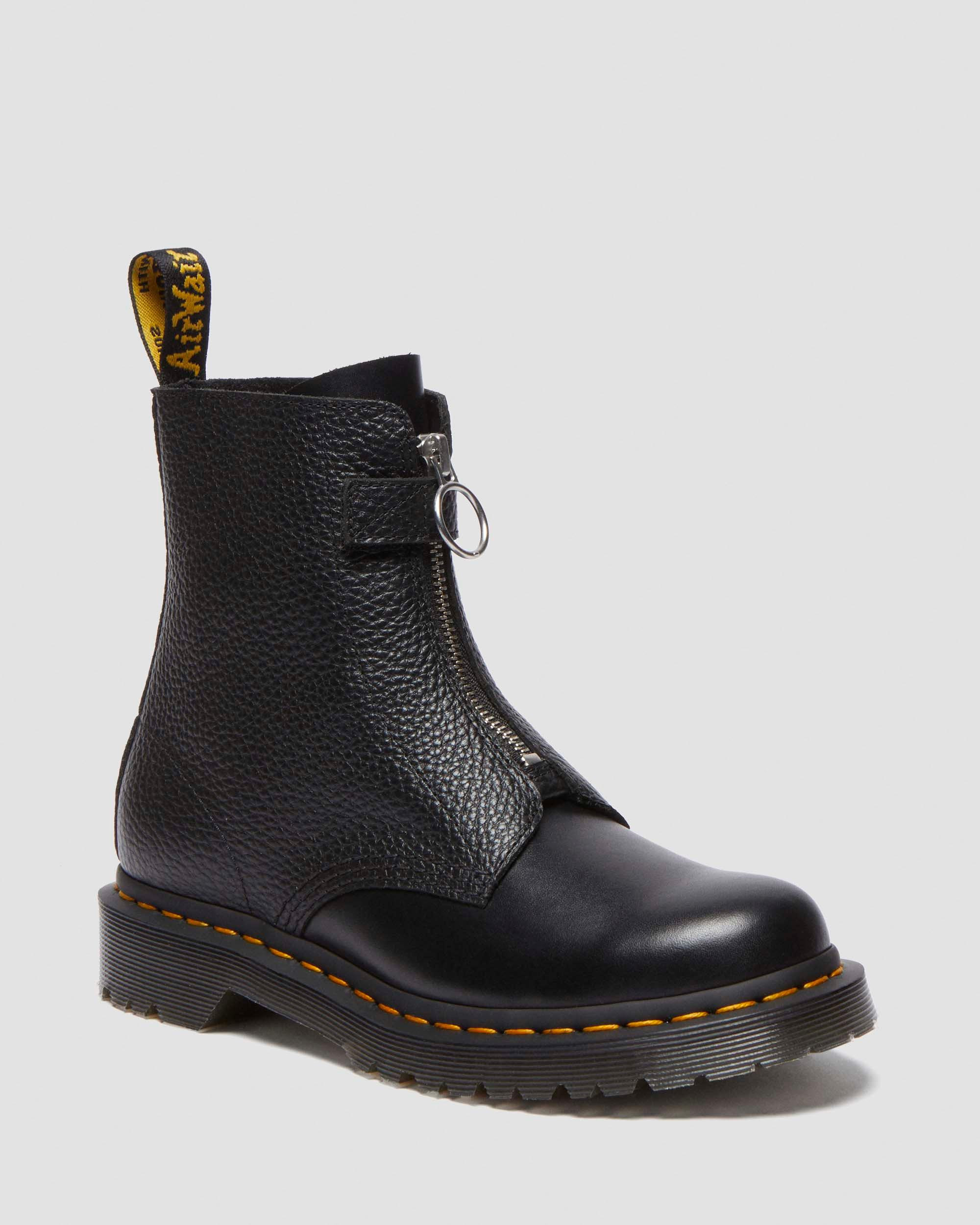 1460  Front Zip Leather Lace Up Boots - 5