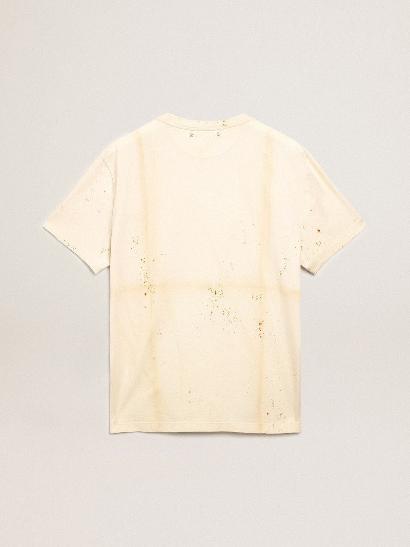 Men's bone white T-shirt with lettering and distressed details 7