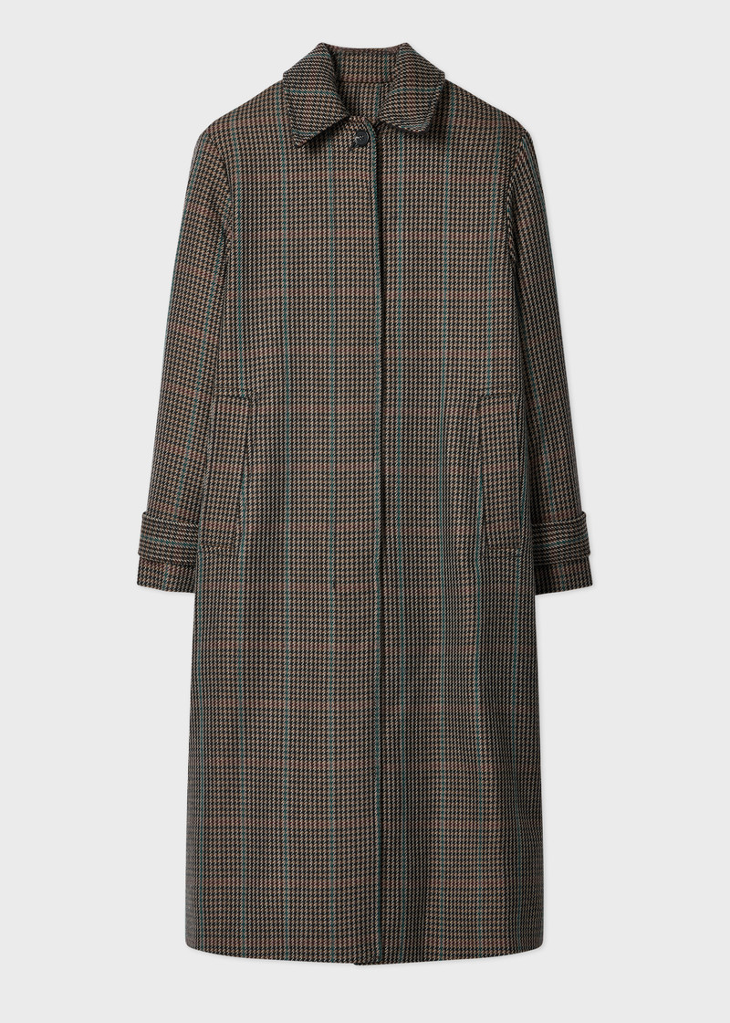 Women's Brown Multi-Houndstooth Wool-Blend Coat 1