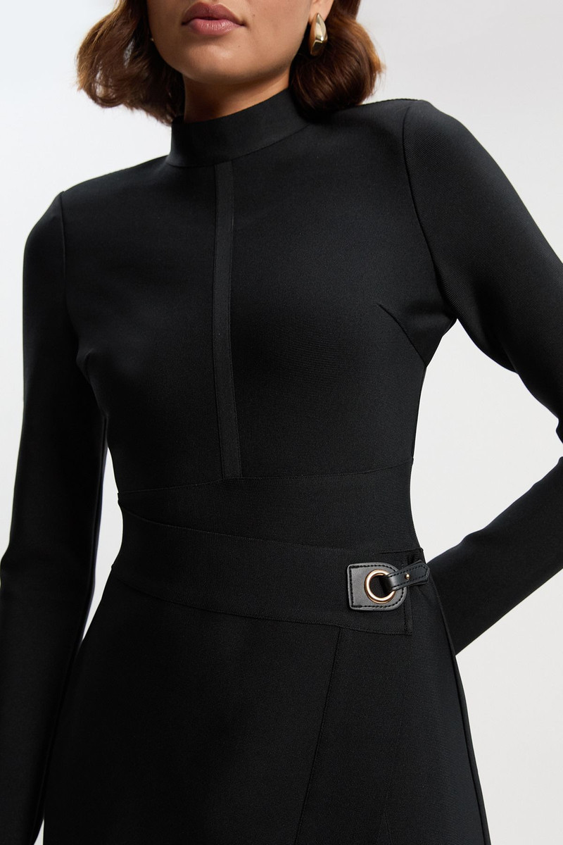 KAREN MILLEN Figure Form Bandage Asymmetric Long Sleeve Knit Midi Dress outlook