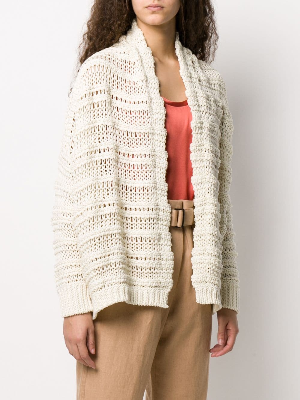 open-knit belted cardigan - 3