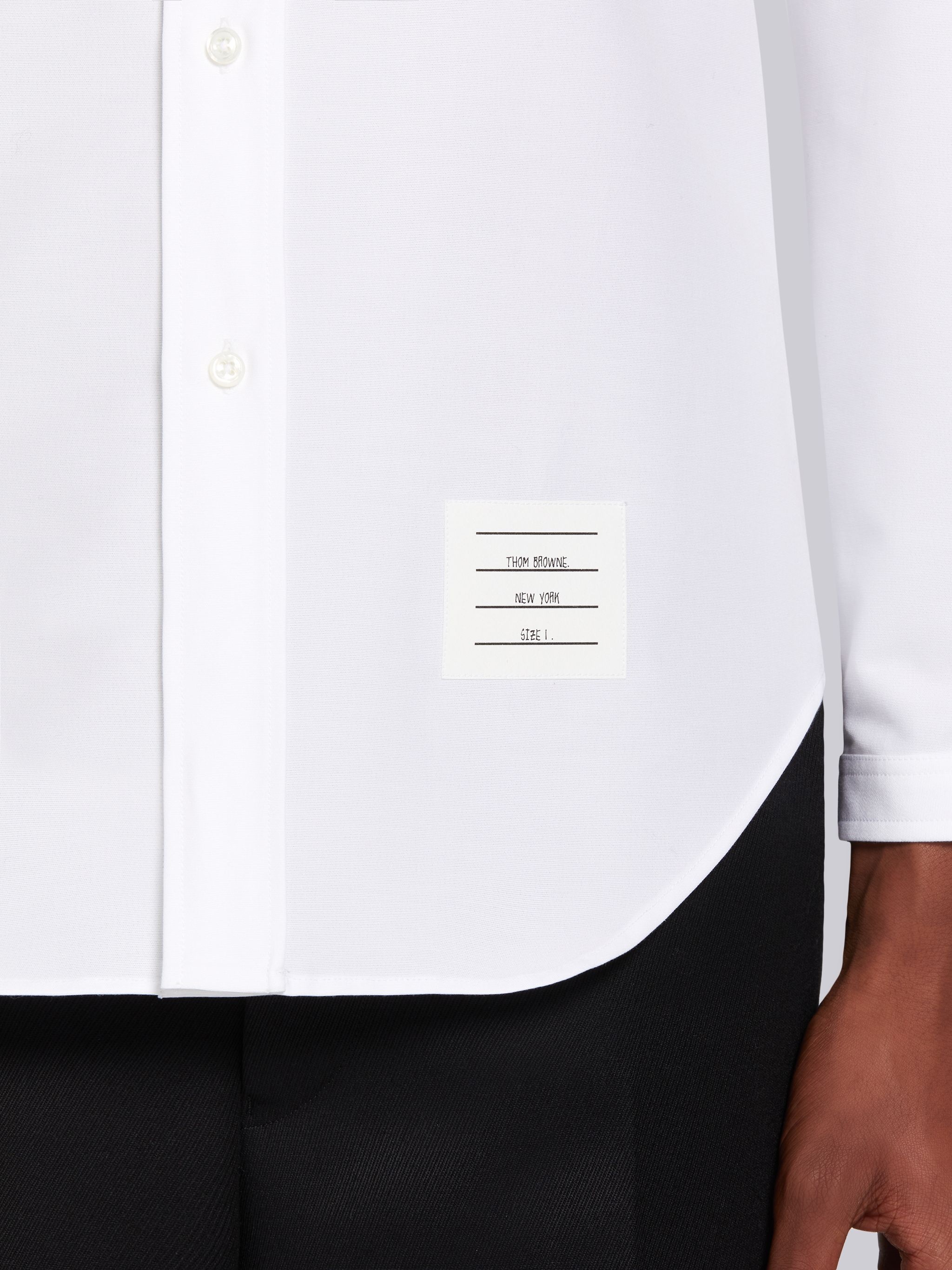 White Satin Weave Oxford Engineered 4-Bar Stripe Band Collar Classic Button Down Shirt - 6