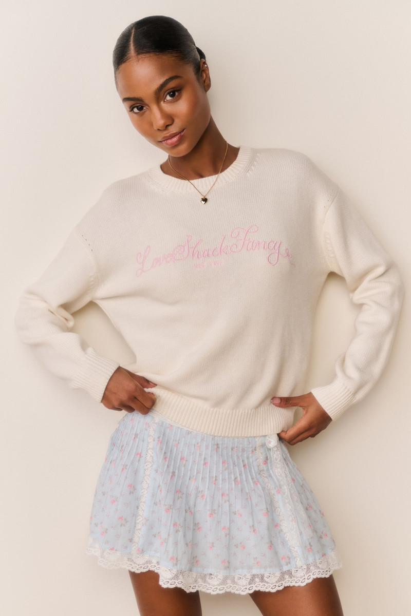 LoveShackFancy Selman Embroidered Cotton Pullover outlook