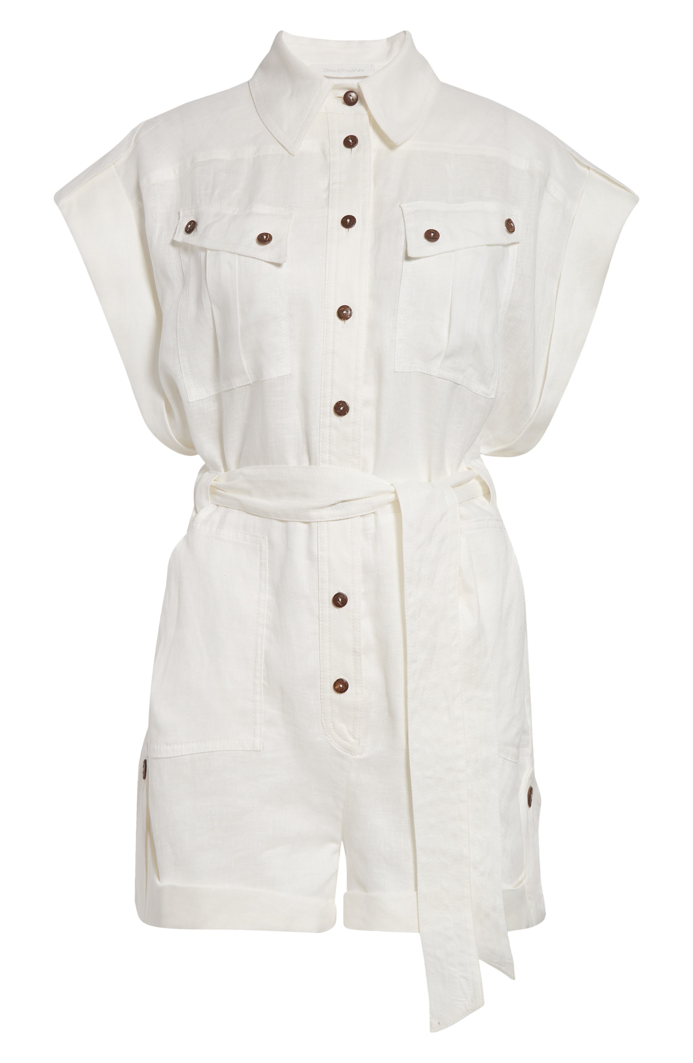 Zimmermann Rhiannon Cuffed Linen Playsuit in Ivory at Nordstrom - 6