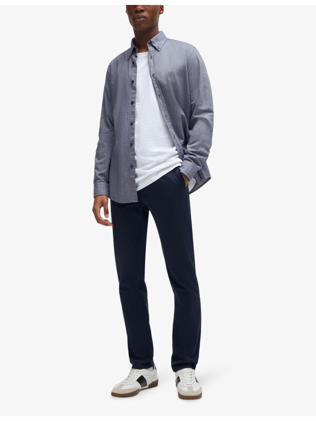 Casual slim-fit straight-leg stretch-cotton trousers - 2