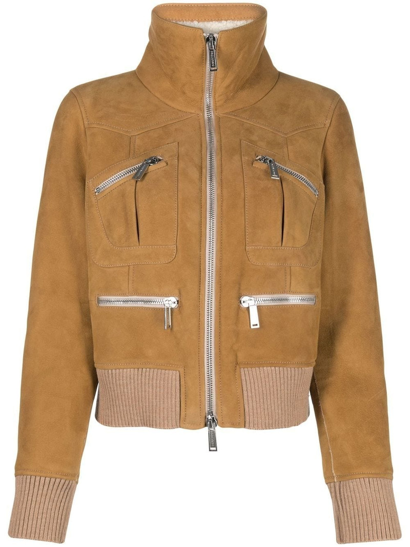ribbed-detail zipped-up bomber jacket 1