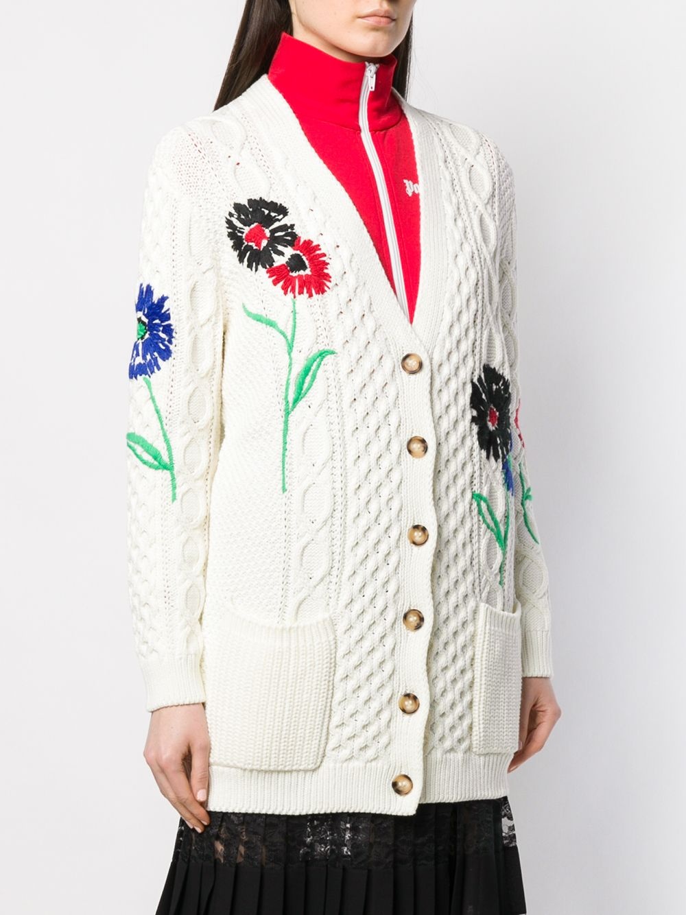 floral-embroidered cable-knit cardigan - 3