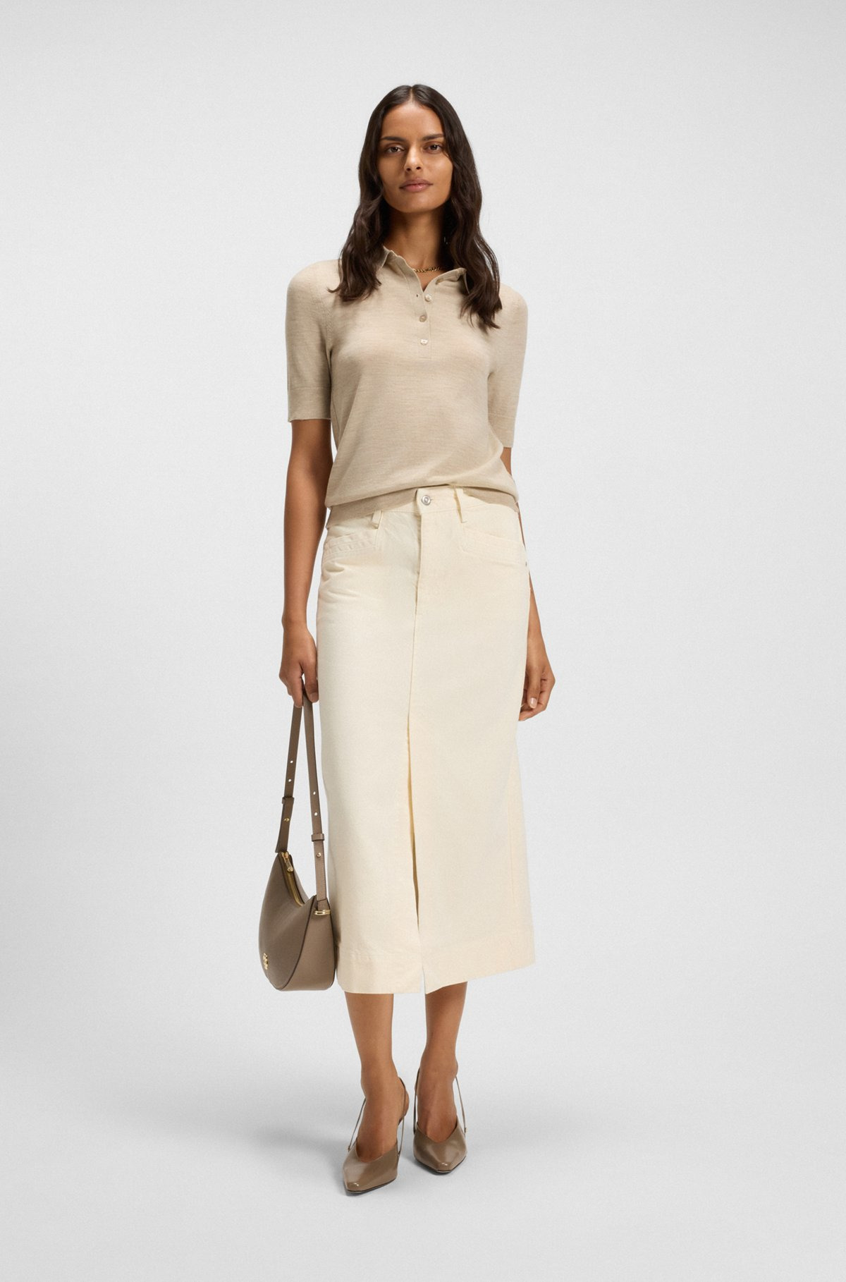 MIDI-LENGTH SKIRT IN OFF-WHITE RIGID DENIM - 3