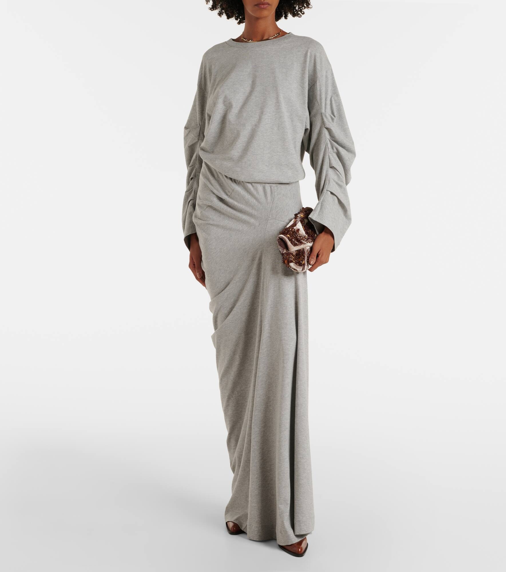 Draped cotton jersey maxi skirt - 6