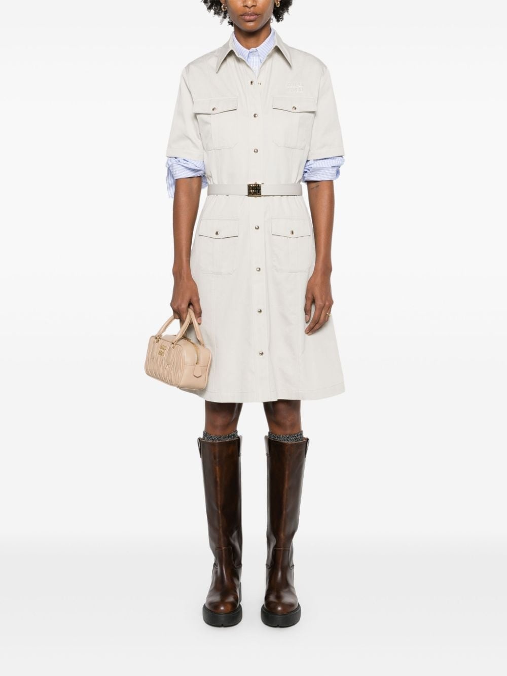 logo-patch shirt dress - 2