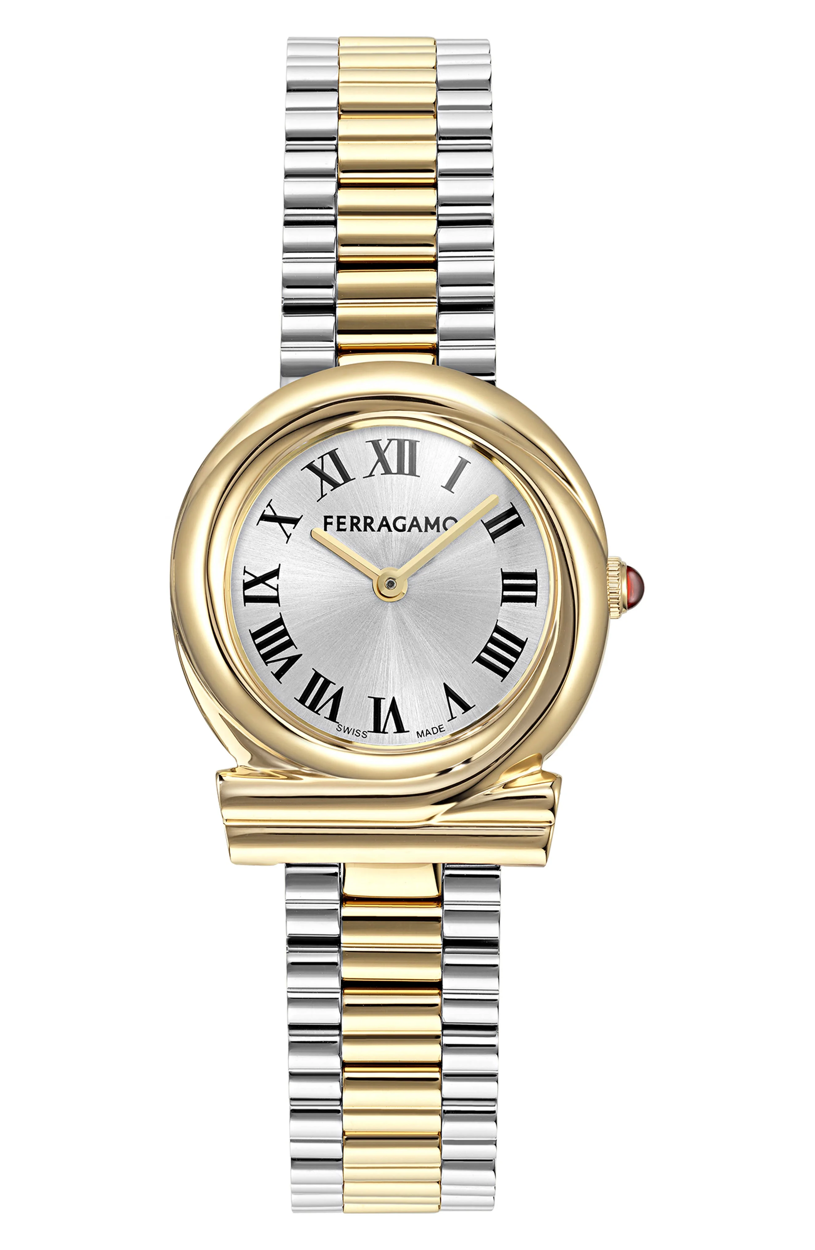 FERRAGAMO Gancini Twisted Two-Tone Bracelet Watch, 28mm in Two Tone at Nordstrom - 1