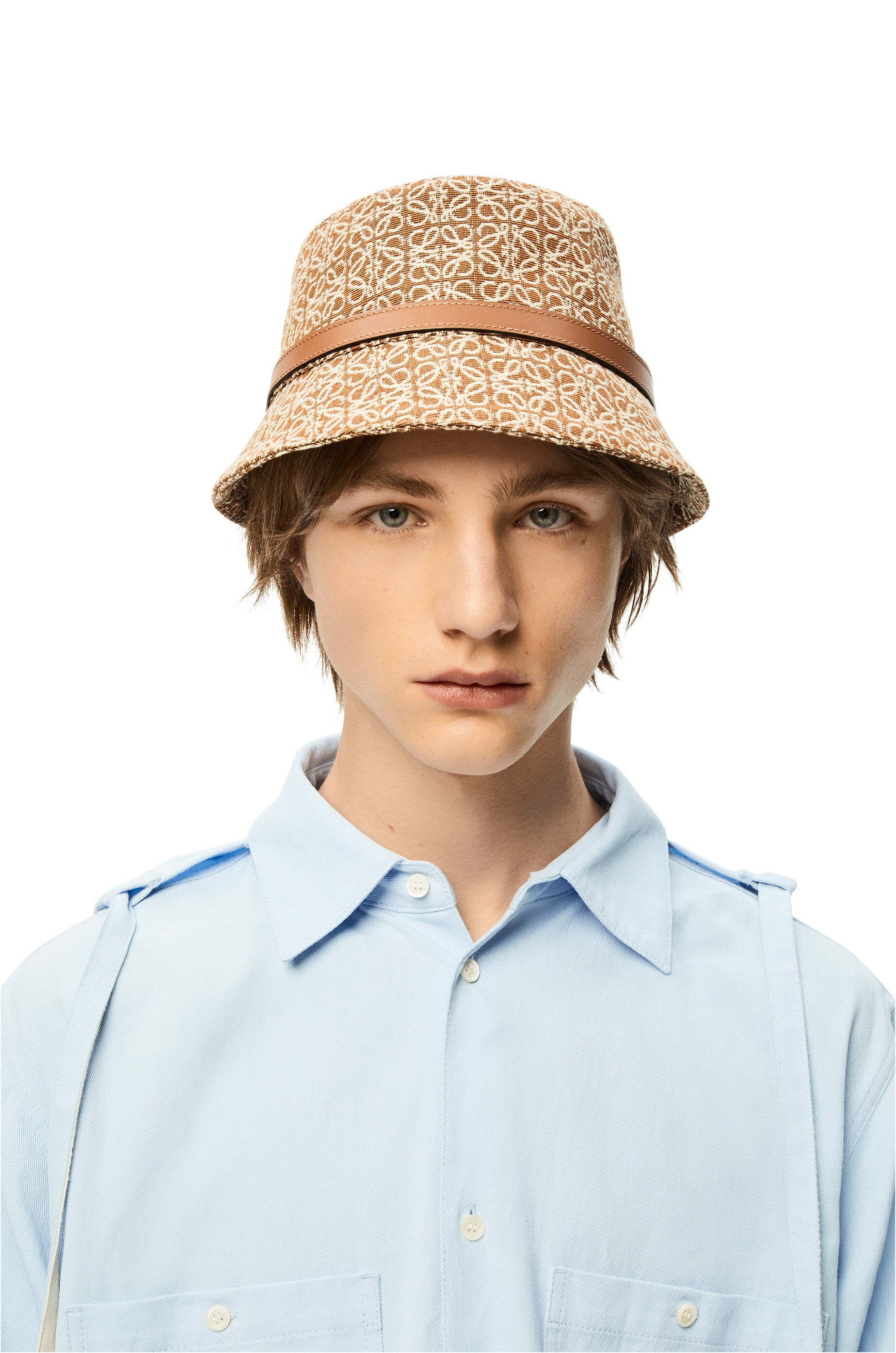 Anagram bucket hat in jacquard and calfskin - 2
