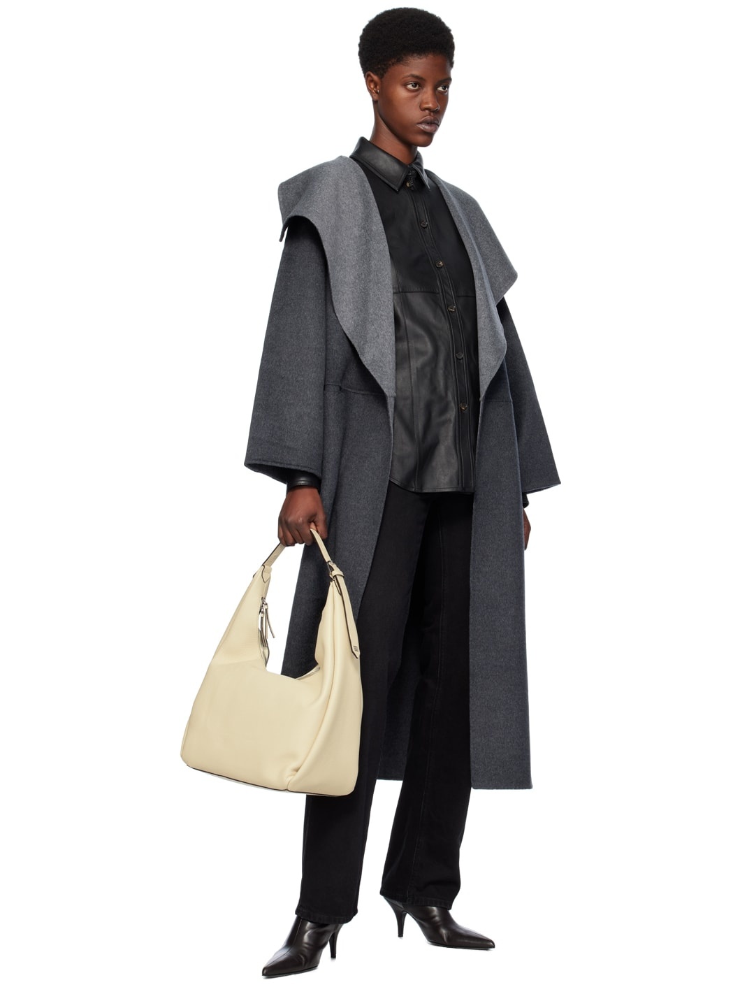 Totême Two-tone signature wool cashmere coat dark grey