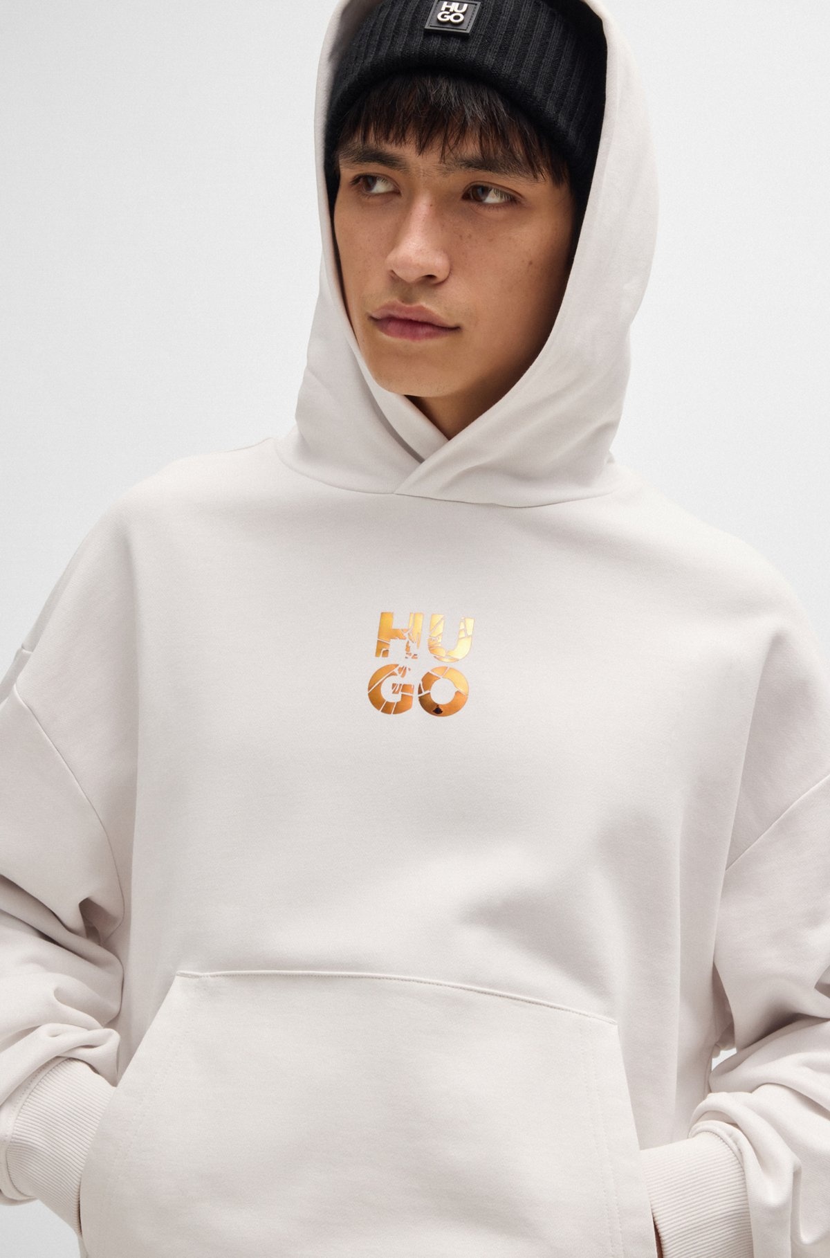COTTON-TERRY OVERSIZE-FIT HOODIE WITH STACKED LOGO - 3